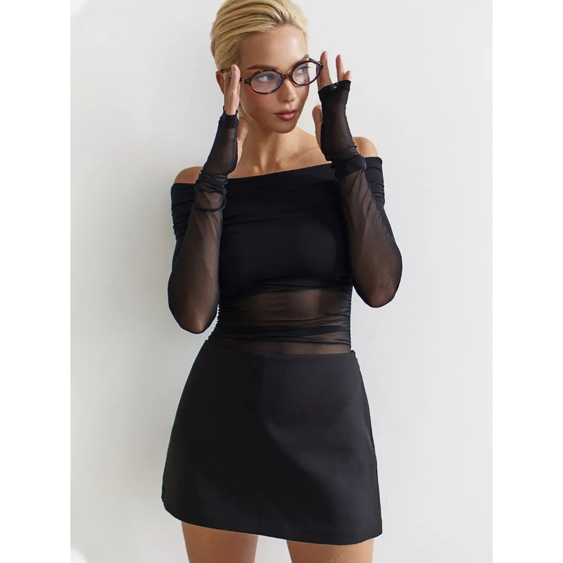여성용 메쉬 오프숄더 탑 시스루 긴팔 러칭 블라우스 바 - Blouse Off Shoulder 리뷰 및 가격