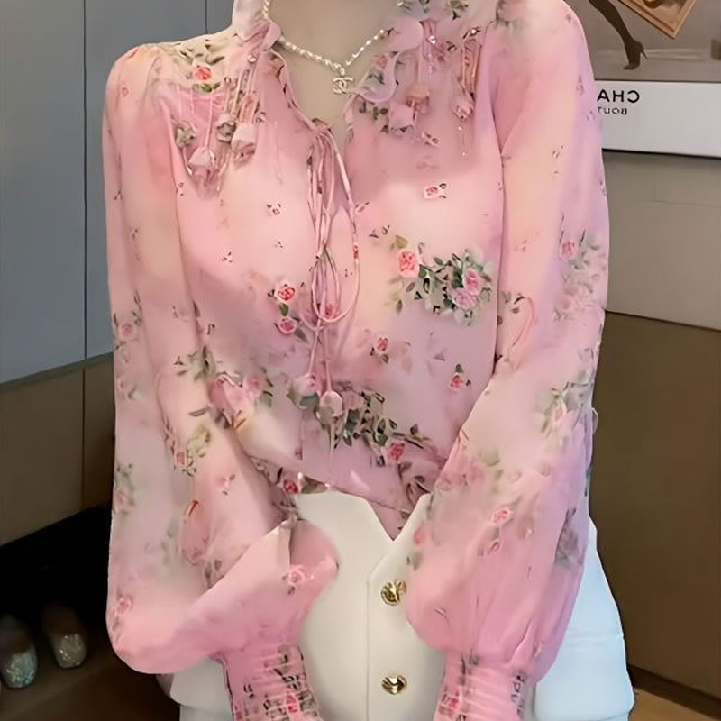 한국어 깨진 꽃 인쇄 블라우스 패션 술 3 차원 장식  - Romper Floral Print 리뷰 및 가격