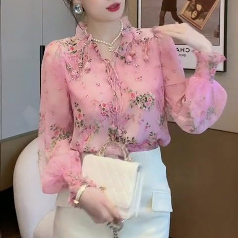 한국어 깨진 꽃 인쇄 블라우스 패션 술 3 차원 장식  - Romper Floral Print 리뷰 및 가격