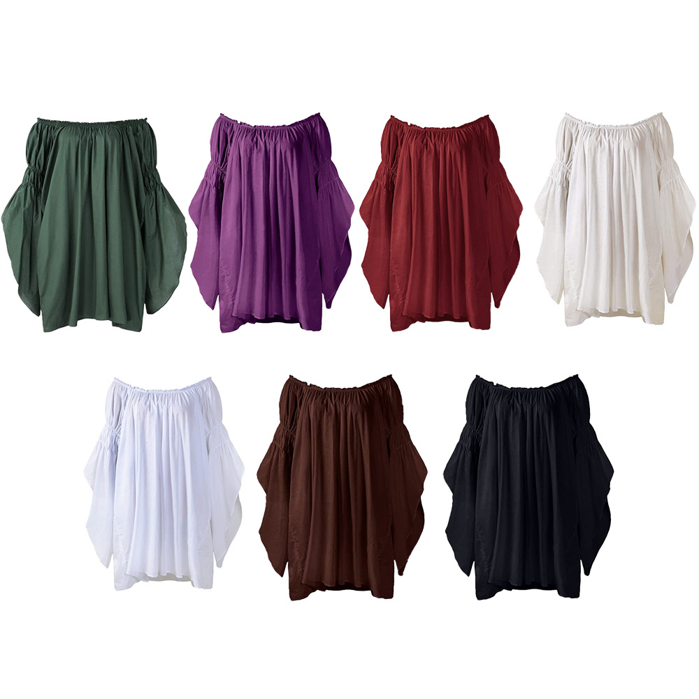 빈티지 중세 르네상스 블라우스 롱 플레어 러플 소매 오 - Blouse Off Shoulder 리뷰 및 가격