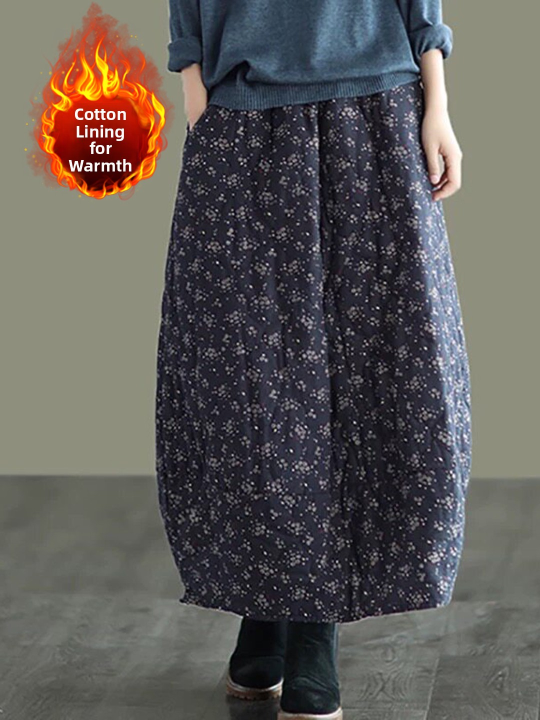 레트로 플로럴 코튼 하프 스커트 두꺼운 따뜻한 A라인  - Midi Skirt Floral 리뷰 및 가격