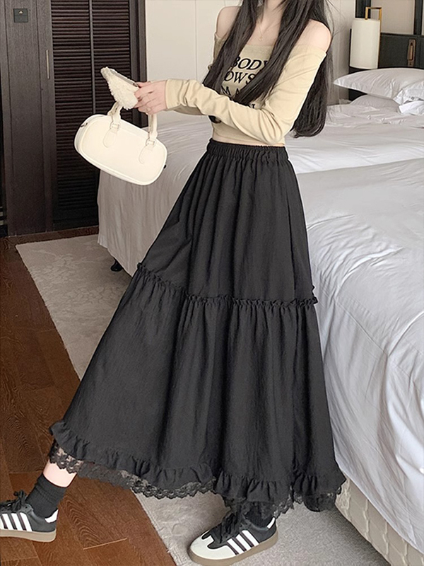 신축성 있는 하이웨이스트 미디 스커트 블랙 레이스 트림 - Midi Skirt Floral 리뷰 및 가격