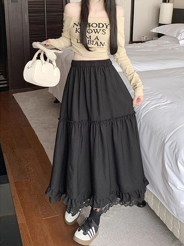 신축성 있는 하이웨이스트 미디 스커트 블랙 레이스 트림 - Midi Skirt Floral 리뷰 및 가격
