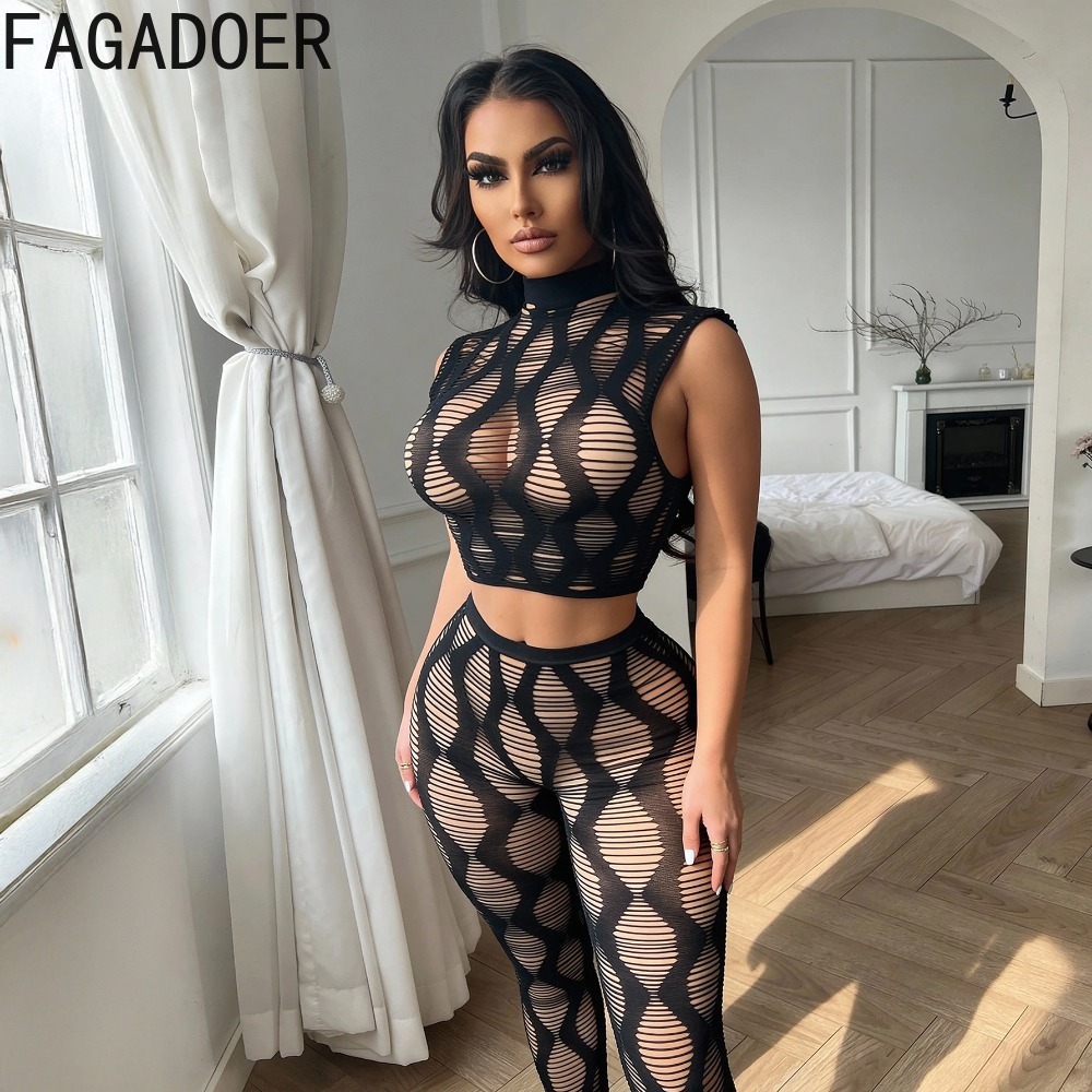 FAGADOER 섹시한 니트 투피스 세트, 여성용, 컷 - Crop Top Crochet 리뷰 및 가격