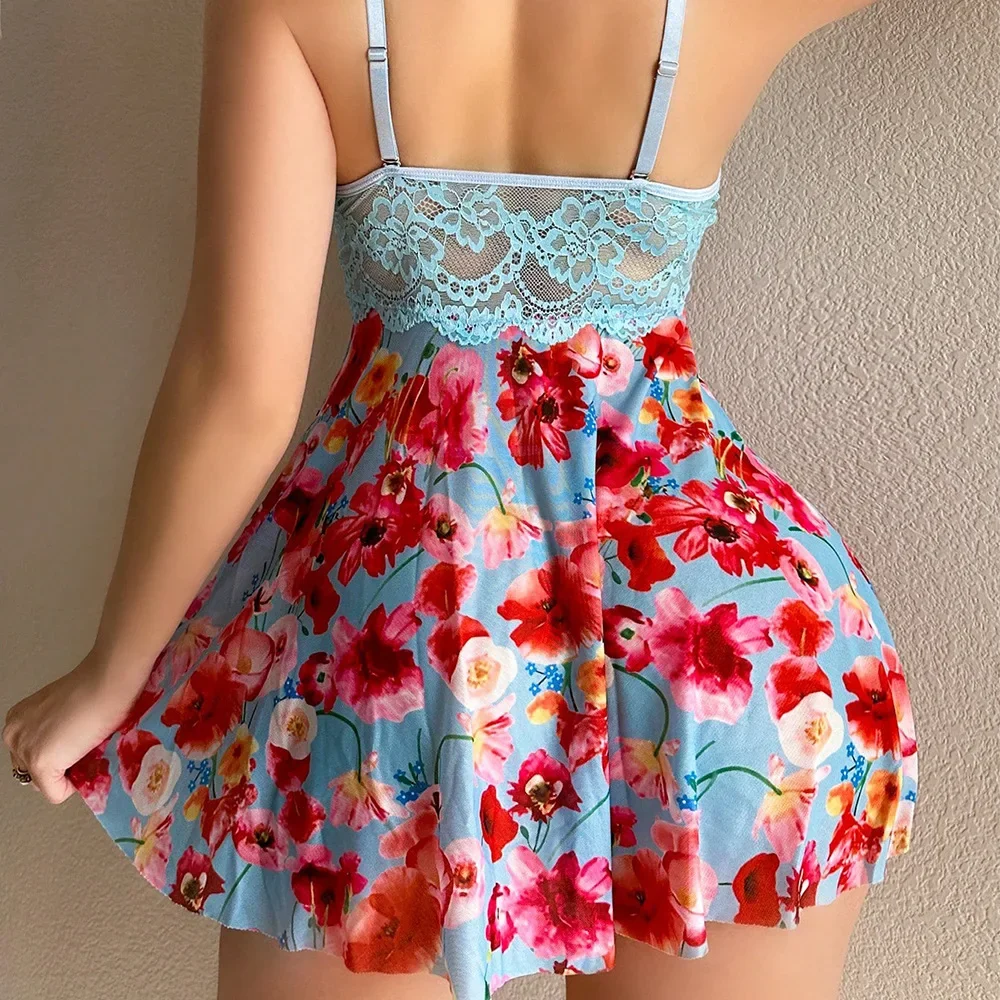섹시한 잠옷 여성 프린트 꽃무늬 로맨틱 란제리 매력적인 - Romper Floral Print 리뷰 및 가격