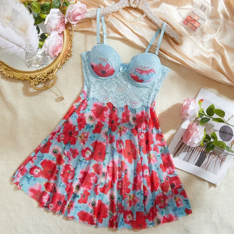 섹시한 잠옷 여성 프린트 꽃무늬 로맨틱 란제리 매력적인 - Romper Floral Print 리뷰 및 가격