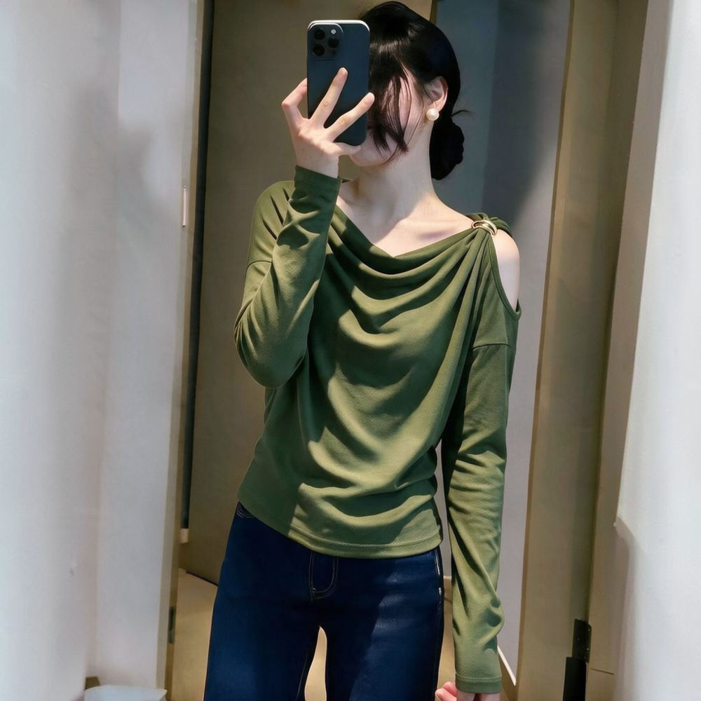 여성용 슬림핏 긴팔 상의, 드레이핑 네크라인, 오프숄더 - Blouse Off Shoulder 리뷰 및 가격