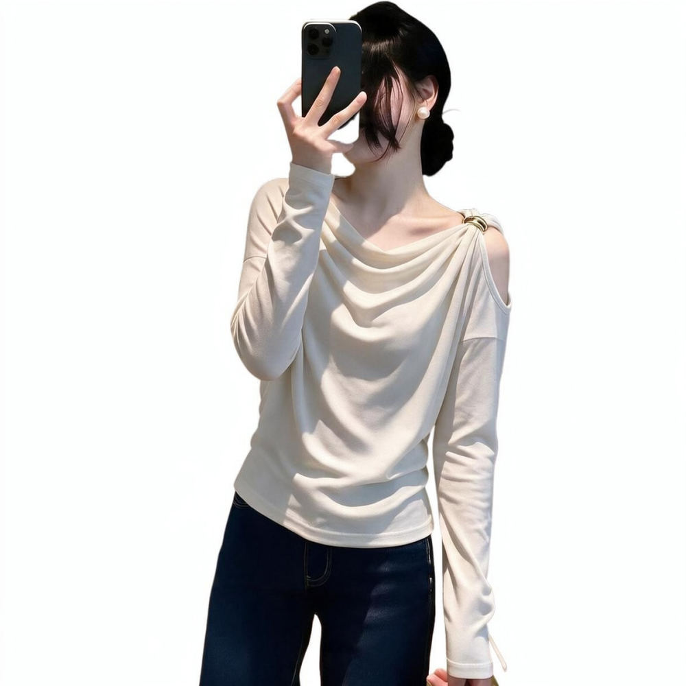 여성용 슬림핏 긴팔 상의, 드레이핑 네크라인, 오프숄더 - Blouse Off Shoulder 리뷰 및 가격