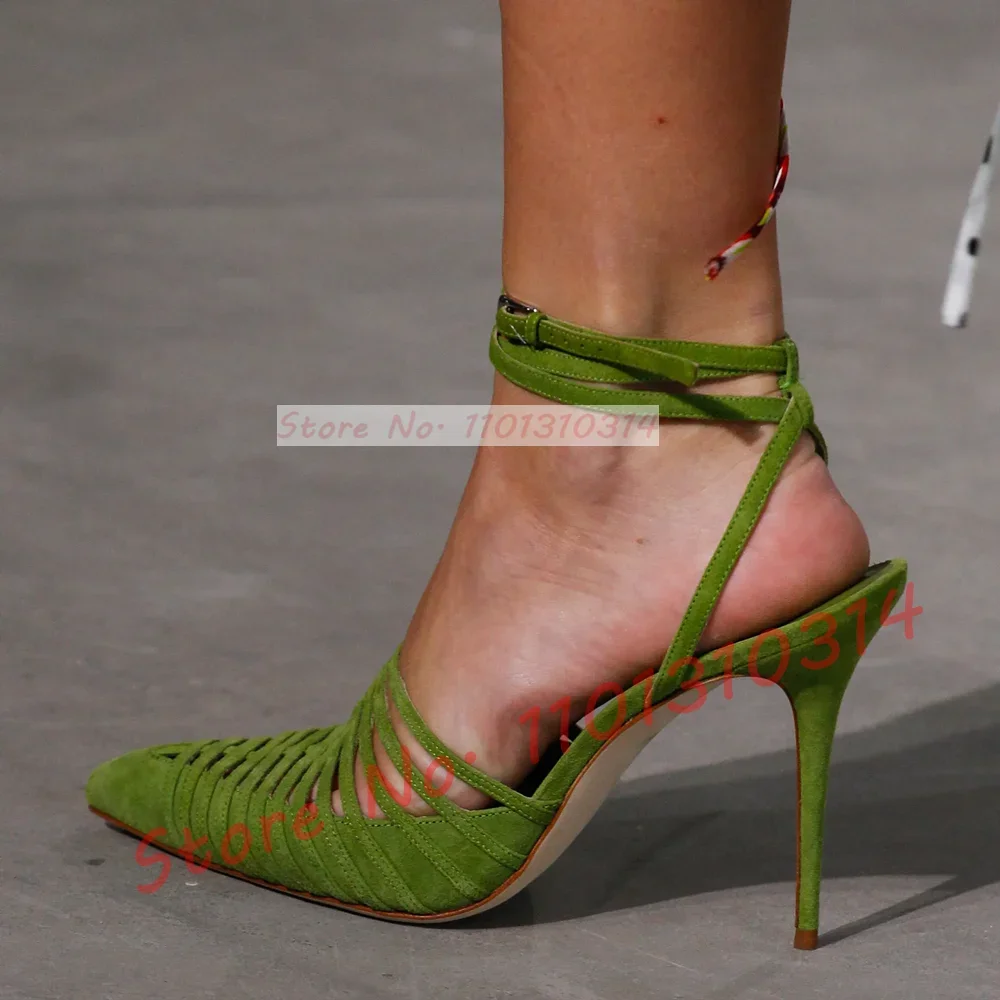 여성용 녹색 비건 스웨이드 스트랩 샌들, 할로우 아웃  - Sandal Strappy Heeled 리뷰 및 가격