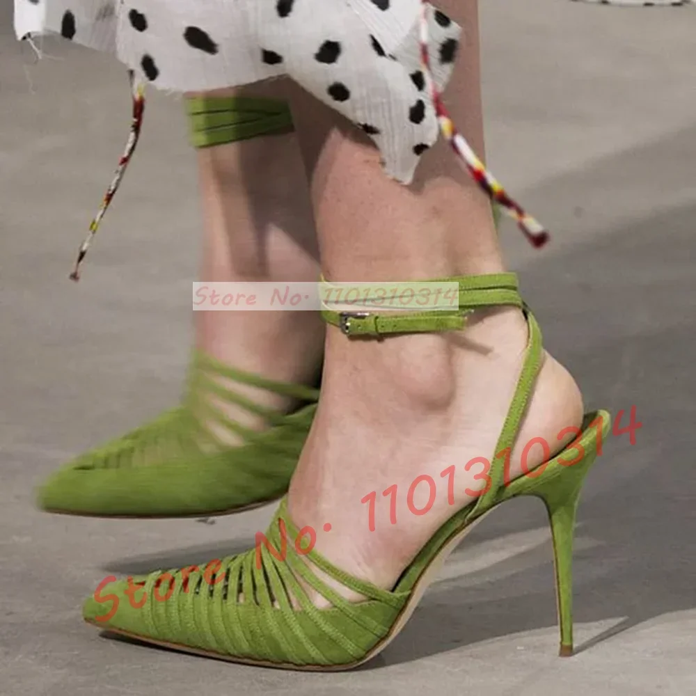 여성용 녹색 비건 스웨이드 스트랩 샌들, 할로우 아웃  - Sandal Strappy Heeled 리뷰 및 가격